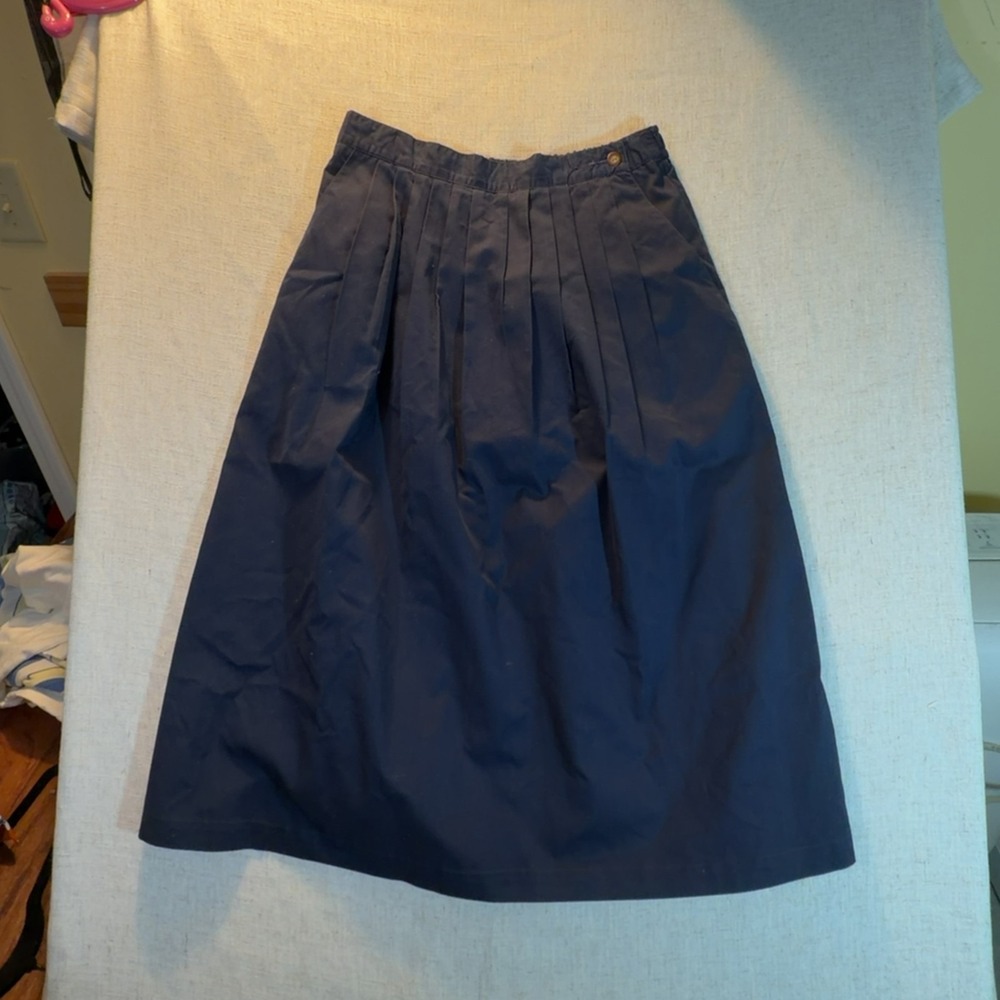Vintage 90s Lands End Pleated Midi Skirt Navy Blue Women's Size 12